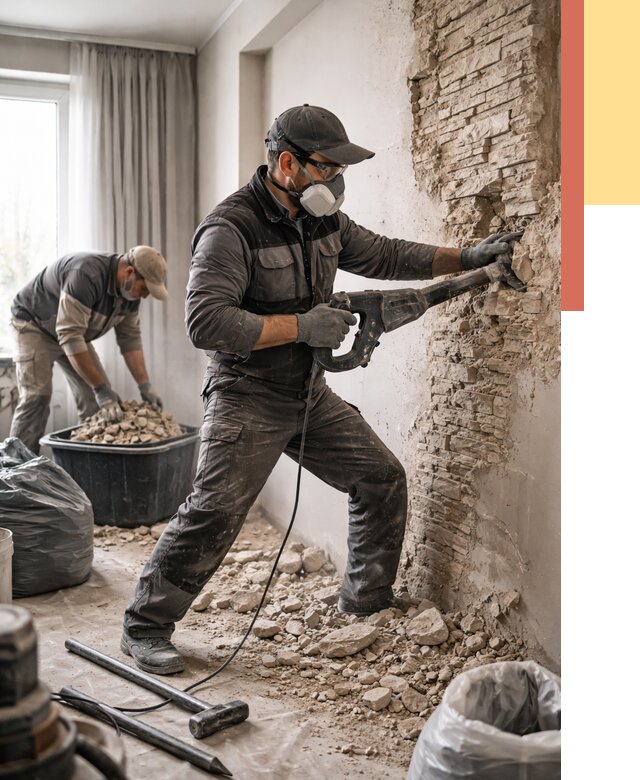 Демонтаж декоративного камня в Белгороде от 1506 руб/м² — быстро и недорого | ОТДЕЛОЧНИК-Блг