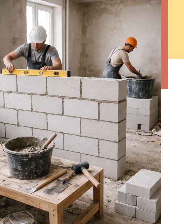 Кладка перегородок из газобетона в Белгороде от 3324 руб. под ключ | ОТДЕЛОЧНИК-Блг