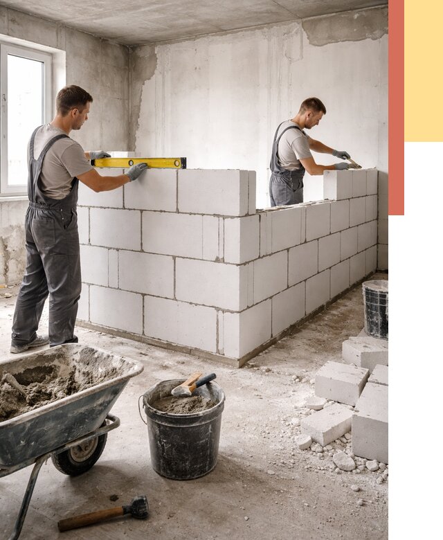 Кладка перегородок из ПГП в Белгороде от 2597 руб./м2 — монтаж и возведение под ключ | ОТДЕЛОЧНИК-Блг