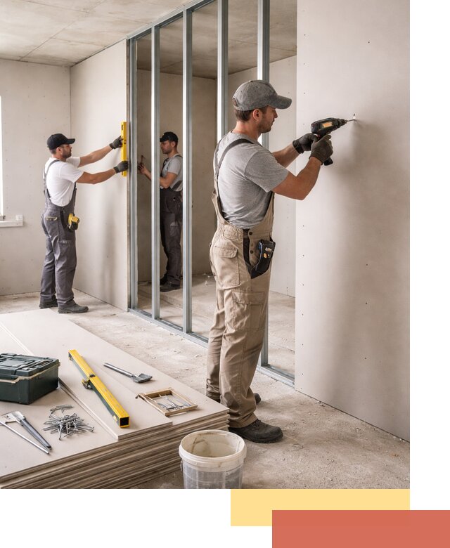 Однослойная перегородка из гипсокартона в Белгороде под ключ, монтаж и отделка