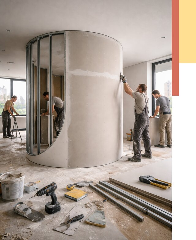 Радиусная перегородка из гипсокартона в Белгороде от 3012 руб. под ключ | ОТДЕЛОЧНИК-Блг