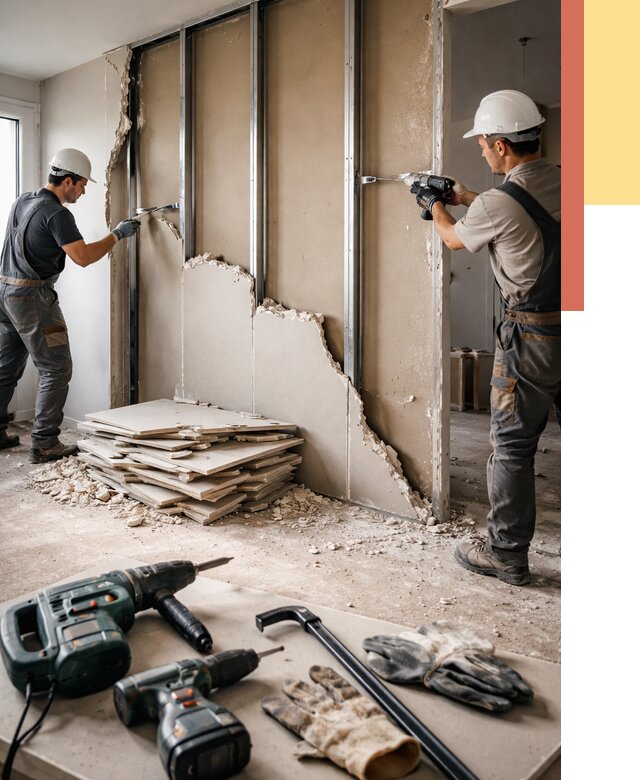 Демонтаж перегородки из гипсокартона в Белгороде от 1246 руб. быстро и недорого | ОТДЕЛОЧНИК-Блг