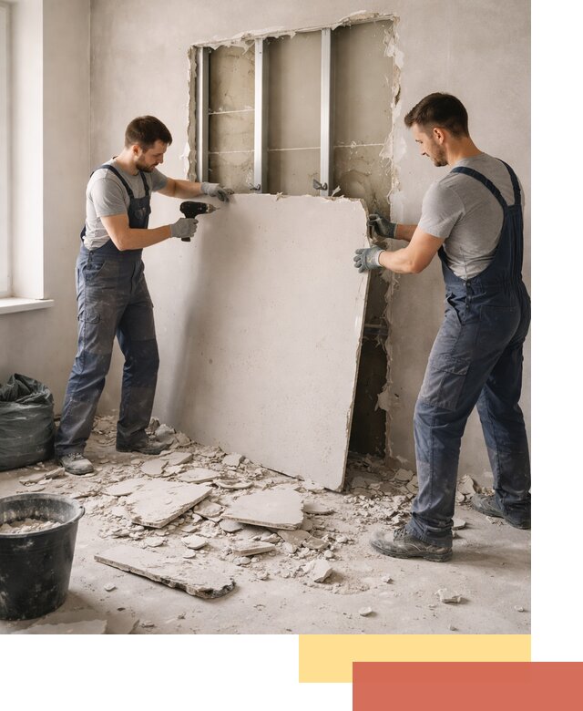 Демонтаж перегородки из гипсокартона в Белгороде быстрый и аккуратный