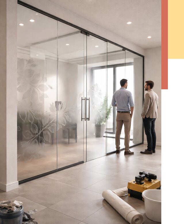 Стеклянные перегородки с рисунком в Белгороде от 12984 руб. монтаж и нанесение | ОТДЕЛОЧНИК-Блг