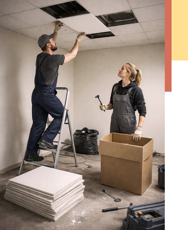 Демонтаж потолочной плитки в Белгороде от 4674 руб. быстро и недорого | ОТДЕЛОЧНИК-Блг