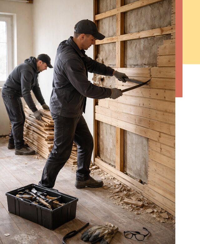 Демонтаж вагонки в Белгороде от 3947 руб/м2 — быстро и недорого | ОТДЕЛОЧНИК-Блг