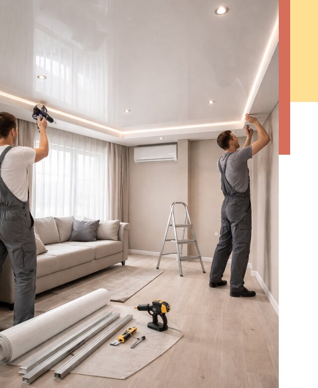 Монтаж глянцевого натяжного потолка в Белгороде от 779 руб. под ключ | ОТДЕЛОЧНИК-Блг