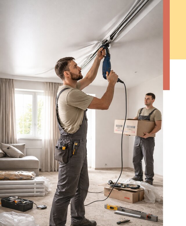 Монтаж сатинового натяжного потолка в Белгороде от 3635 руб. | Быстро, недорого — ОТДЕЛОЧНИК-Блг