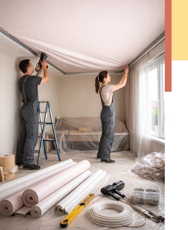 Монтаж цветного натяжного потолка в Белгороде от 4363 руб/м² — быстро и недорого | ОТДЕЛОЧНИК-Блг