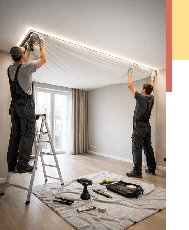 Монтаж парящего натяжного потолка в Белгороде от 4674 руб. быстро и недорого | ОТДЕЛОЧНИК-Блг