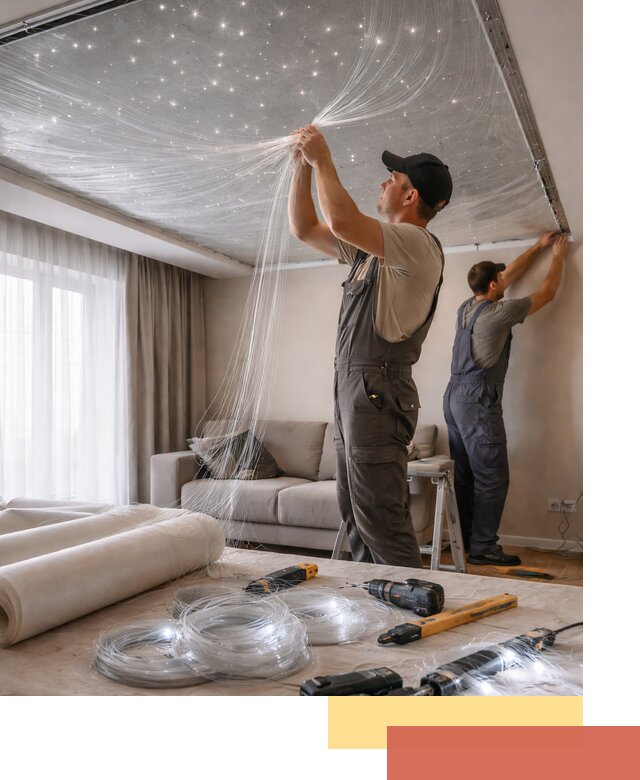 Монтаж натяжного потолка «Звездное небо» в Белгороде