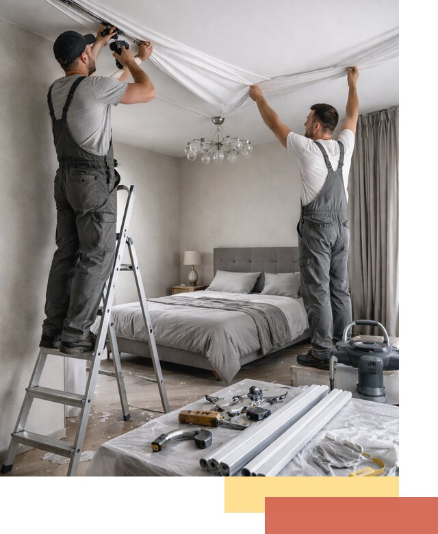 Монтаж натяжного потолка в спальне в Белгороде