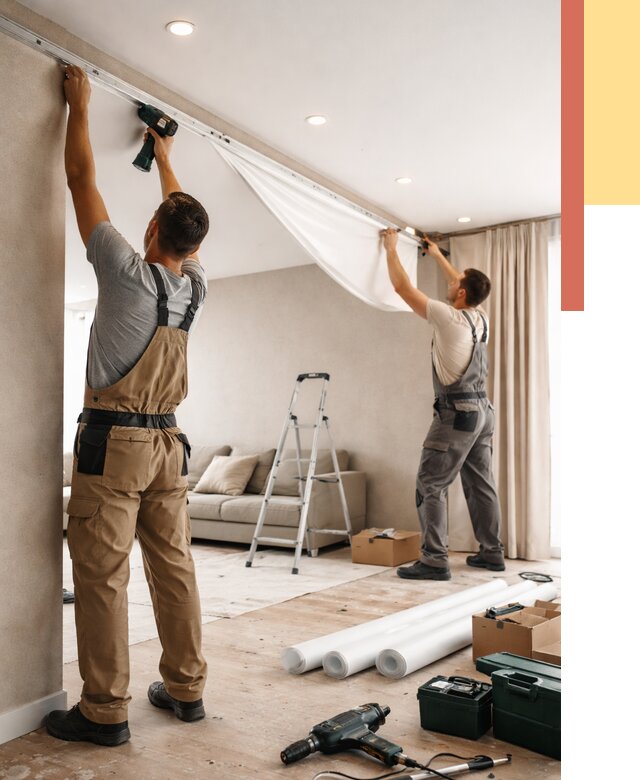 Монтаж натяжного потолка в гостиной в Белгороде от 571 руб. | ОТДЕЛОЧНИК-Блг