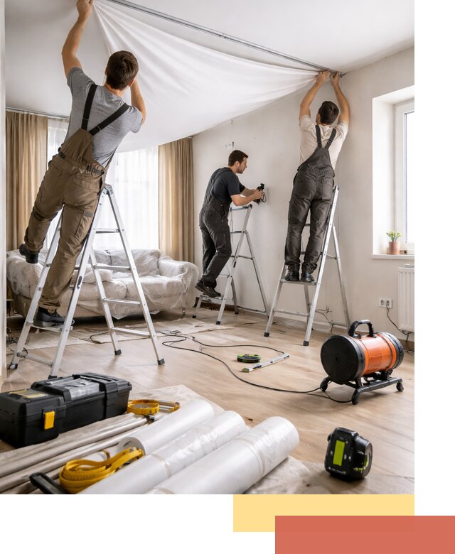 Монтаж натяжного потолка в гостиной в Белгороде