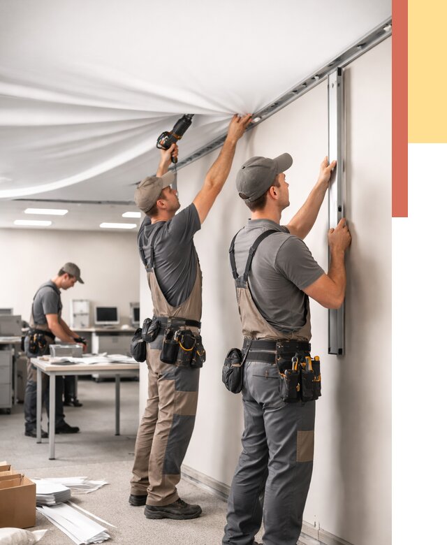 Монтаж натяжного потолка в офисе в Белгороде от 467 руб/м² — быстро и недорого | ОТДЕЛОЧНИК-Блг