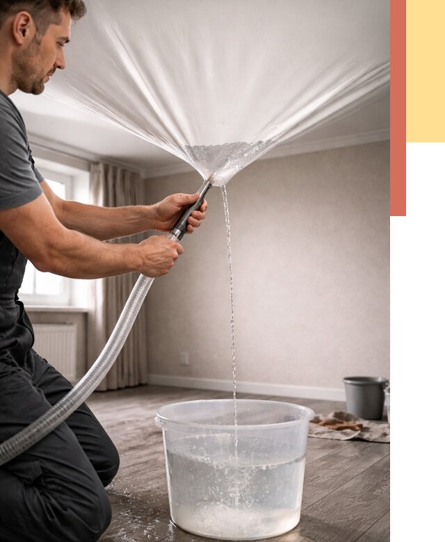 Слив воды с натяжного потолка в Белгороде от 2597 руб. быстро и недорого | ОТДЕЛОЧНИК-Блг