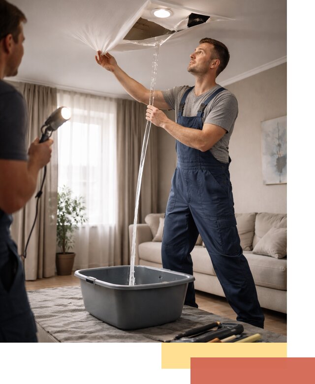 Слив воды с натяжного потолка в Белгороде быстро и аккуратно