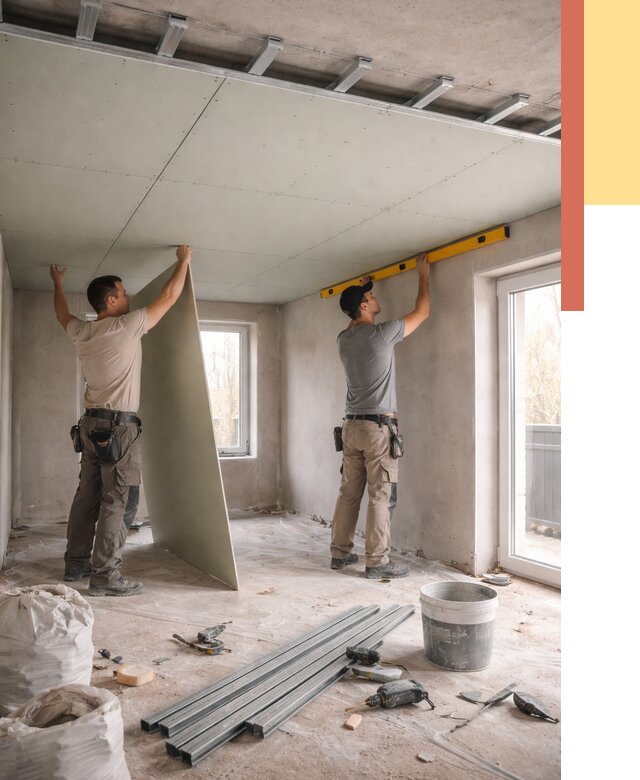 Одноуровневый потолок из гипсокартона в Белгороде от 779 руб. — монтаж под ключ | ОТДЕЛОЧНИК-Блг