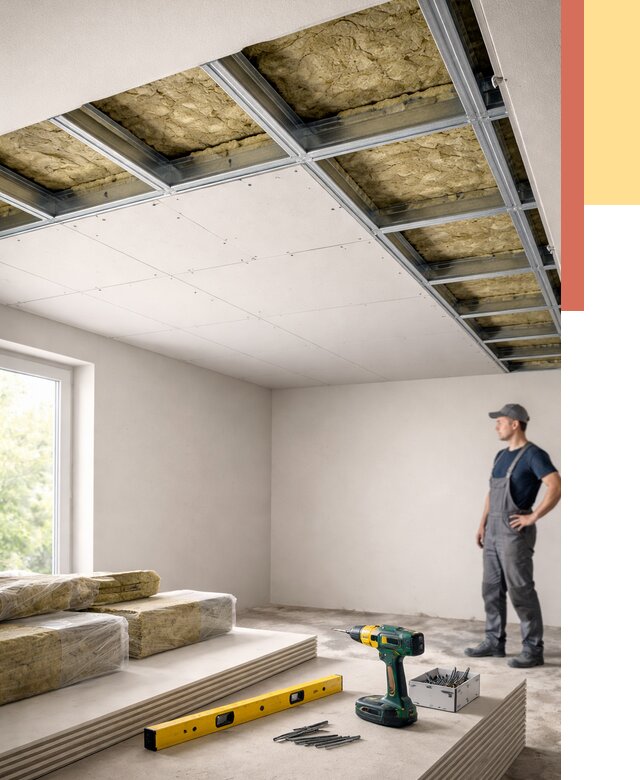 Звукоизоляция потолка ГКЛ в Белгороде от 987 руб. — монтаж под ключ | ОТДЕЛОЧНИК-Блг