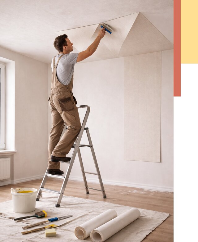 Поклейка обоев на потолок в Белгороде от 4674 руб. быстро и недорого | ОТДЕЛОЧНИК-Блг